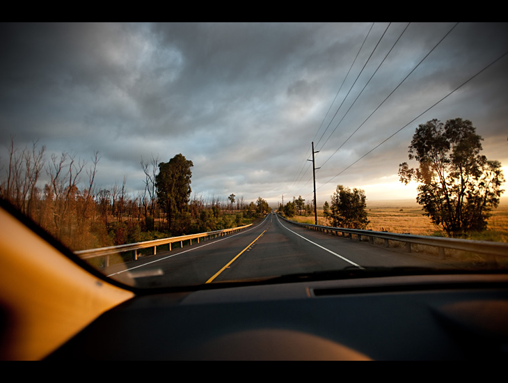 Sunset on highway 190 – Hawaii, USA – March 2011